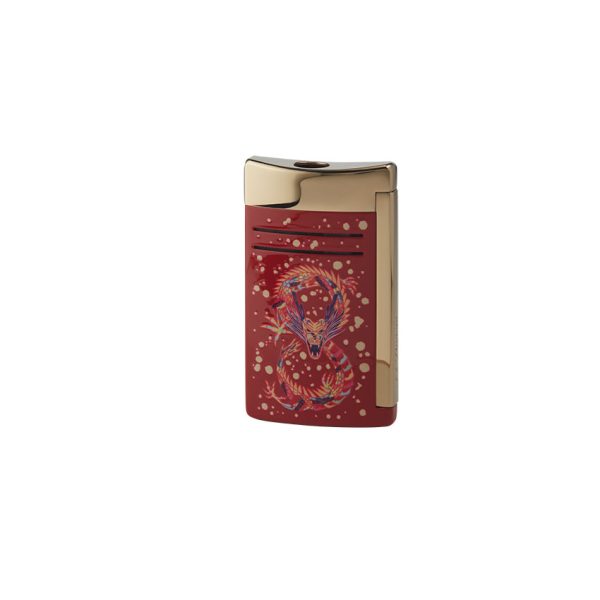 S.T. Dupont Maxijet Burgundy and Gold Dragon Lighter Burgundy