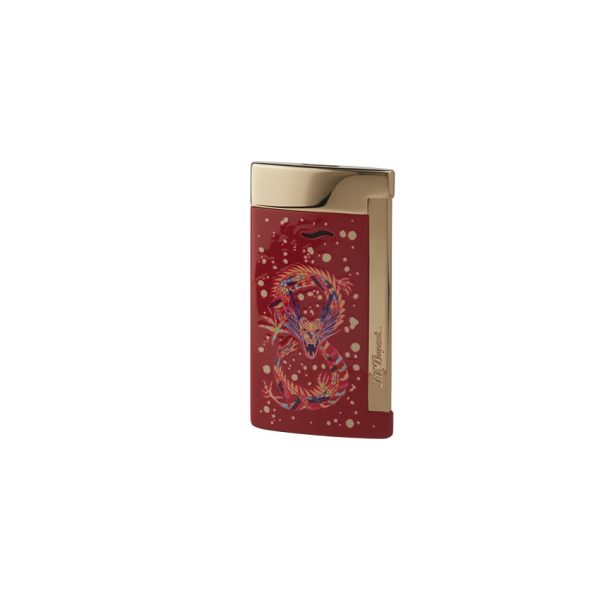 S.T. Dupont Slim 7 Burgandy and Gold Dragon Lighter Burgundy
