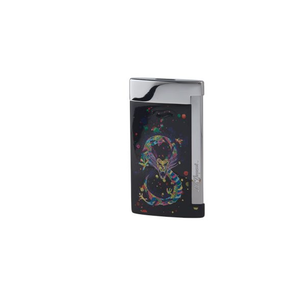 S.T. Dupont Slim 7 Black and Chrome Dragon Lighter Black